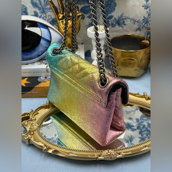 🆕 KURT GEIGER LONDON 🧿 NWOT Mini Brixton Lock Leather Shoulder Bag, Rainbow - Picture 3 of 15